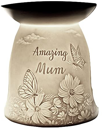 Cello Amazing Mum Wax Melt & Oil Burner – Porcelain Home Decor, Safe for Children, for Mum from Daughter Son – Elegant Bedroom & Room Decor, Fragrance Your Room.