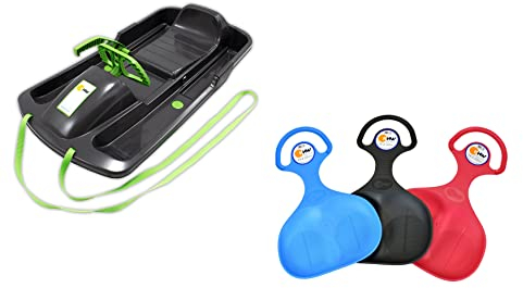 KHW | Lenkschlitten Snow Fox Set | Anthrazit | Made in Germany | inkl. Po-Rutscher farblich Sortiert | ideal für winterlichen Fahrspaß