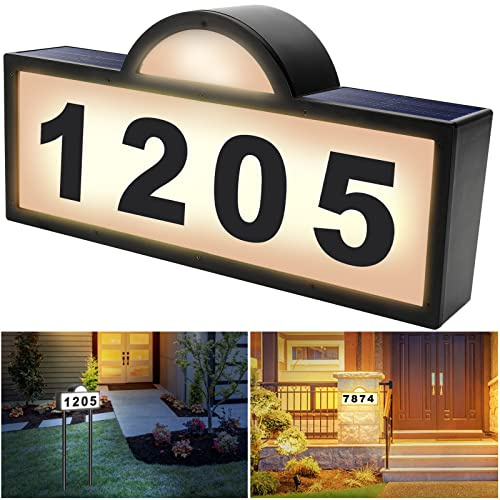 CHEGIF Solar House Numbers Address Sign, IP65 Waterproof Solar Address Plaque for Outside, 3200K Warm & 6500k Cold LED Illuminated House Numbers for Outdoor Wall Mounted & Home Yard Ground Address Number