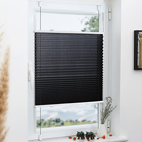 Grandekor Plissee Klemmfix ohne Bohren Schwarz 90x130cm(BxH) Plissees lichtdurchlässig Blickdicht Jalousien ohne Bohren Fensterrollo Klemmrollos Sonnenschutz Sichtschutz Faltrollo Rollos für Fenster