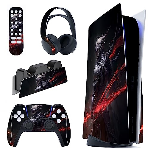 PlayVital Abyss Knight Full Set Skin Decal for PS5 Console Disc Edition, Sticker Vinyl Decal Cover for PS5 Controller & Charging Station & Headset & Media Remote