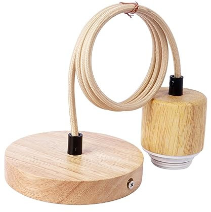 LOVIVER Douille de Lampe E27, Plafonnier avec Câble Corde Suspension Plafonnier Moderne Simple Plafonnier en Bois pour Escalier Café Salle à Manger, Couleur du Bois