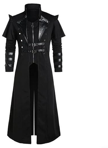 EpheyFIF Medieval Halloween Tailcoat Jacket Costumes for Men, Gothic Victorian Frock Coat Uniform, Adult Steampunk Victorian Renaissance Pirate Vampire Cosplay Costume Outfits Black 4XL