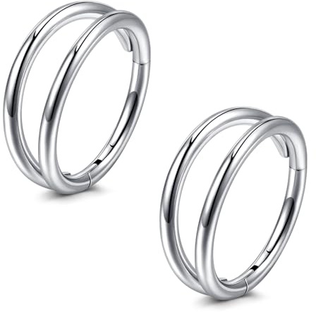 JFORYOU 2Stk 16G/18G/20G Helix Piercings Nasenpiercing Ring Chirurgenstahl 6mm 8mm 10mm Double Hoop Hinged Clicker Septum Knorpel Conch Daith Tragus Rook Piercing Schmuck Gold Silber für Frauen Männer
