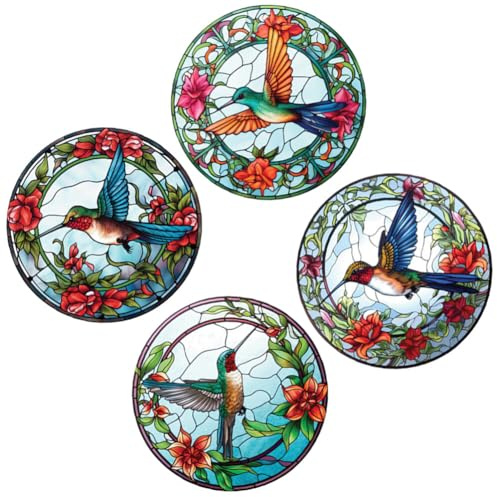 Uonlytech 4 hojas de paneles redondos de vidrio de colibrí para ventana de pájaro pegatinas de vidrio anti-colisión pegatinas de ventana no adhesivas para decoración de ventanas, I1042162S0