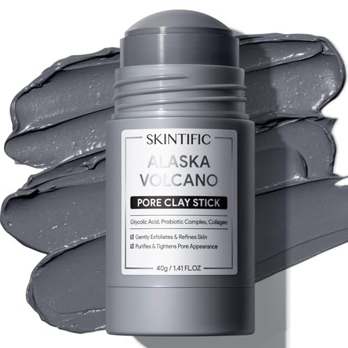 SKINTIFIC Deep Pore Cleansing Blackhead Remover Face Mask Stick, Mud Mask with Natural Alaska Volcano Clay, Gentle Exfoliating, Smoothing Skin, Non-Drying, Skincare Facial Mask