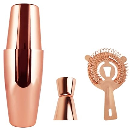 Facile à Utiliser Ensemble de Barman à Cocktail, 3 pièces, 750ml/600ml, for Barman, CocktailShaker Jigger (Color : Rose Gold 800600ML 3)