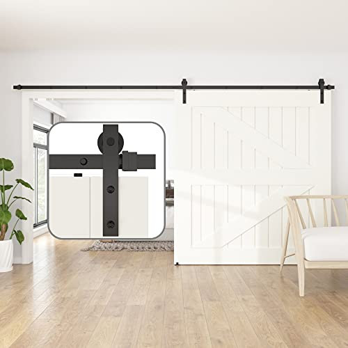 SANKEYTEW 366cm/12ft Schiebetür Komplettset,Schwarz Schiebetürbeschlag,Schwerlast Schiene,Schiebetür Holz für 1 Holztür(TÜR NICHT INBEGRIFFEN)