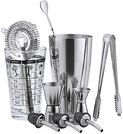Ensemble de Cocktail Shaker, 10pcs Ensemble De Mélange De Cocktails Boston Shaker Kit Ensemble D'accessoires pour Shaker De Cocktails Boston Ensembles d'accessoires de Bar