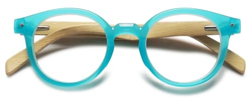 KOOSUFA Mode Runde Lesebrille Damen Herren Bambusimitat Bügel Leicht Federscharnier Nerdbrille Lesehilfen Sehhilfe Anti Müdigkeit Brille mit Stärke 0.0 1.0 1.5 2.0 2.5 3.0 3.5 4.0