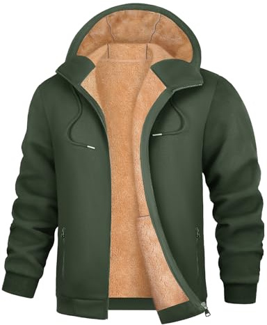 UMIPUBO Sudaderas Hombres con Capucha con Forro Polar Interior Suéter Abrigo de Invierno con Cremallera Fleece Hoodie Chaqueta(Verde,M)