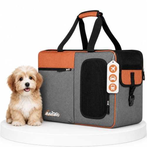 Annitaño Premium Hundeflugtasche 55x40x23 cm EUWI | Hundetasche Flugzeug & Reise wasserabweisend & belastbar bis 12 kg | stabile Hundetransporttasche mit Rucksackfunktion &Trolley-Befestigung