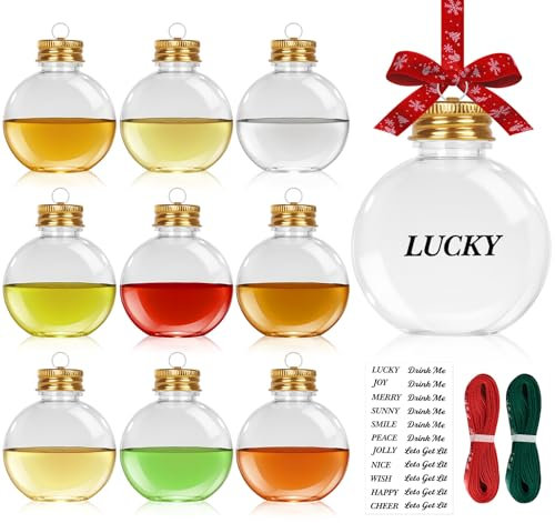 Agoer Weihnachtskugeln zum Befüllen 100ML, 10er Durchsichtige Christbaumkugel Personalisiert Weihnachtskugeln Selbst Gestalten, DIY Basteln Weihnachtsbaumschmuck mit Aufklebern und Farbband