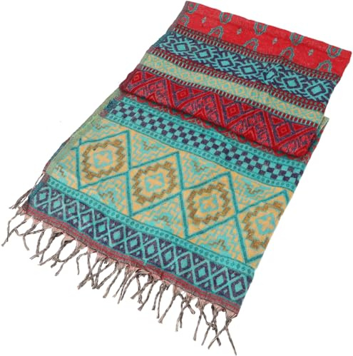 GURU SHOP Weicher Pashmina Schal/Stola, Schultertuch, Plaid - Inka Muster Türkis/rot, Herren/Damen