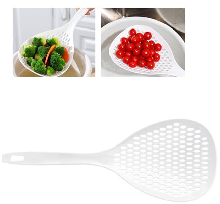 Cucchiaio per Schiumarola in Plastica Resistente Al Calore, Mestolo da in Stile Giapponese con Manico Lungo con Filtro a Rete, Cottura Pulita (WHITE)