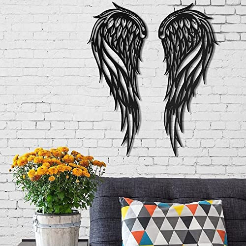 Wanddekoration, Engelsflügel aus Metall, große Engelsflügel, Wandkunst, Metallflügel, Wandskulptur, Schlafzimmer-Silhouette für Arbeitszimmer, Wohnzimmer, Esszimmer, Schwarz, 80 cm