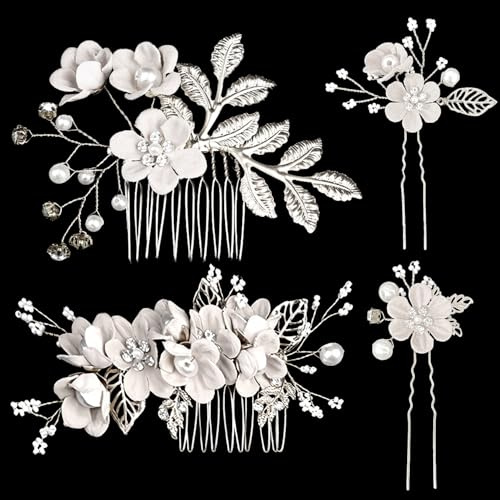 Accessori per capelli da damigella d'onore, pettini laterali per capelli da sposa, fermagli per capelli da sposa, forcine per capelli con fiori per donne, accessori per capelli da sposa (Argento)