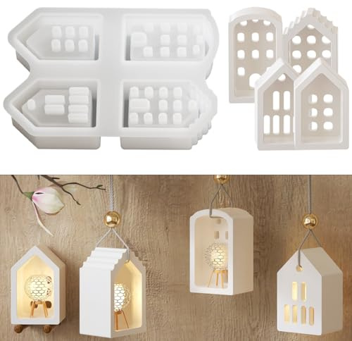 Voyyphixa 4 Stampi in Silicone Forma Casa Piccola Stampo Casa di Natale Candele Christmas House Silicone Mold Stampo per Colata in Resina Epossidica per Candele Sapone Gesso