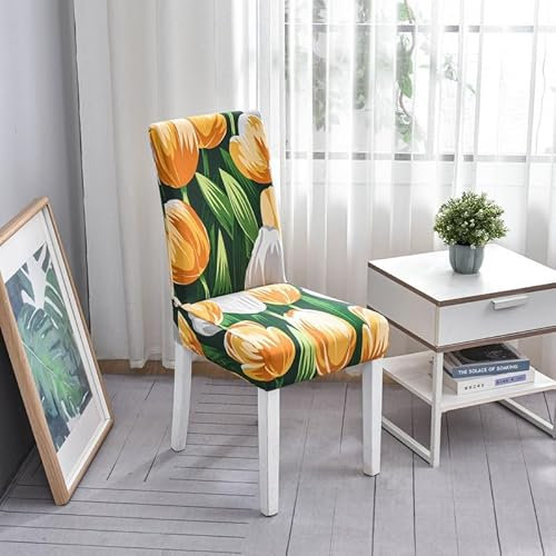 Stuhlhussen Gelb Grün Stuhlüberzug Spandex Stuhlhussen Schwingstühle Stuhlbezug Waschbar Stuhl überzug Abnehmbare Stuhlbezüge mit Gummiband Hussen für Stühle Stuhlhussen 2er Set