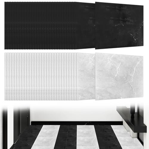 VIDETOL Pack of 40 PVC Flooring, Self-Adhesive, 30 x 30 cm, Adhesive Tiles, Waterproof, Black/Grey Floor Tiles, Self-Adhesive, Non-Slip Vinyl Flooring, Click System for Living Room, Kitchen, Bathroom