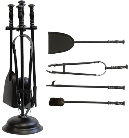 Trendi® 5PC Cast Iron Fireplace Companion Set – Wrought Iron Firepit Tool Set for Log Burners, Wood Burners & Stoves | Includes Poker, Tongs, Shovel, Brush & Stand | Traditional Fireplace Accessories