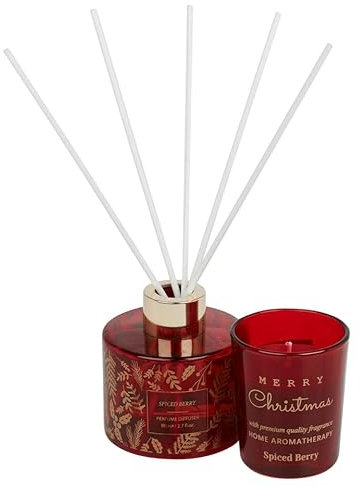 URBNLIVING 80ml Spiced Berry Reed Diffuser Christmas Tree Box Gift Set, Home Aromatherapy Fragrance, Best for Winter and Xmas Essentials, Diffusers with Sticks, Air Fresheners