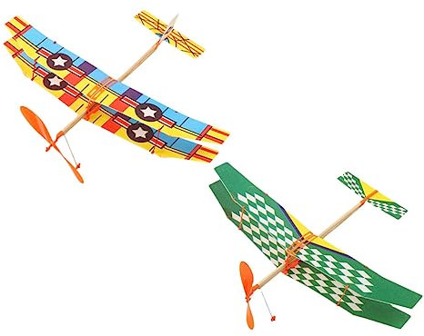 VICASKY Rubber Band Glider Planes Model Toy for Kids, 2pcs Mini Foam Biplane Flying Toys Educational Outdoor Play Gliders with Random Pattern