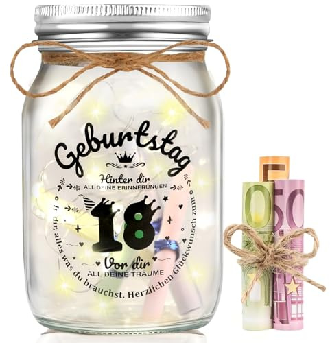 Apexxus Geschenke zum 18 Geburtstag Mädchen Junge, LED Flaschenlicht Geburtstag18 Geldgeschenke, Geburtstag Geldgeschenke Verpackung,18.Geburtstagsgeschenk Geld Leuchtflasche Coole Geschenkideen