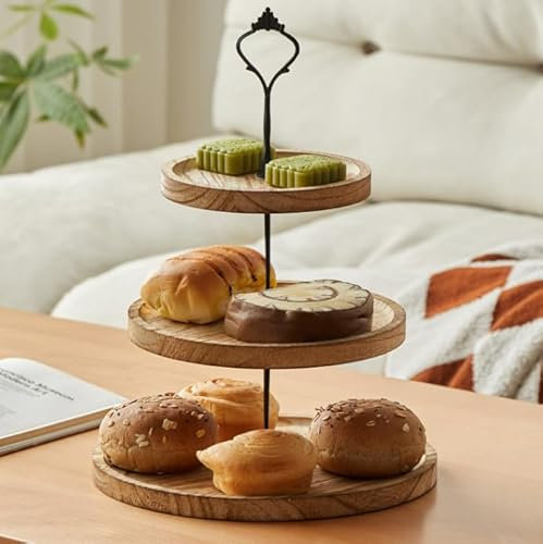 TIE-DailyNec Etagere 3 Etagen aus Holz, Runder Cupcake Ständer, Tortenständer Mit Metallgriff für Geburtstagsfeiern, Hochzeiten, Weihnachten Party