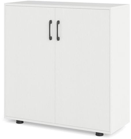 TANGZON Storage Cabinet, 2 Door Buffet Sideboard with Adjustable Shelf, Anti-tipping Device & Raised Feet, Freestanding Kitchen Cupboard Organiser for Dining Living Room Hallway (White)