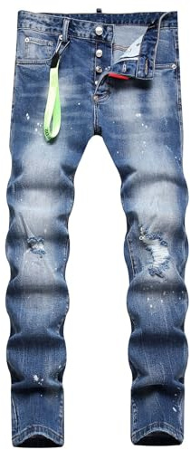 Kdtoll Vaqueros Hombre Slim Fit Rasgados - Pantalones Vaqueros Elásticos con Efecto Salpicado de Tinta, Estilo Streetwear Y2K, Hip-Hop Casual y Moda Urbana