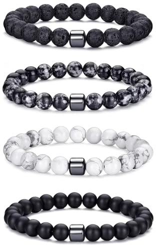 MOROTOLE Armband Herren, 8 mm Tigerauge Armband Lavastein Perlenarmband Set Naturstein Perlenarmbänd Herren Stretch Männer Armbänder Schmuck Geschenke für Männer