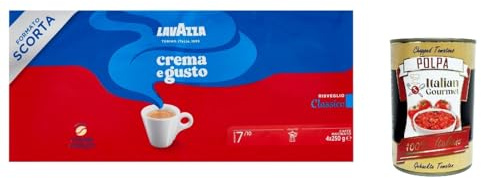 Crema E Gusto, Café moulu, convient pour cafetière Moka, 4 x 250g + Italian Gourmet polpa 400g