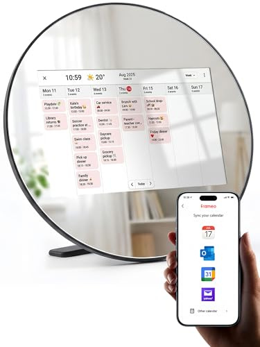 Frameo Digital Picture Frame WiFi Calendar 10.1 Mirror 3-in-1 Touchscreen Photo Frame, Auto-Synced Calendar, Share Photos & Videos via App, 32GB Wall/Tabletop for Parents Grandparents Home Gifts