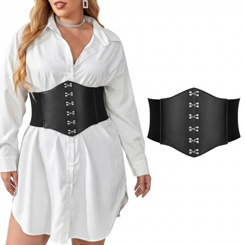 JasGood Damen Korsett Gürtel Breiter Elastischer Waspie Gürtel Vintage Schnürkorsett Druckknopf Taillen Korsettgürtel für Halloween Cosplay Lässigen,Schwarz,65cm
