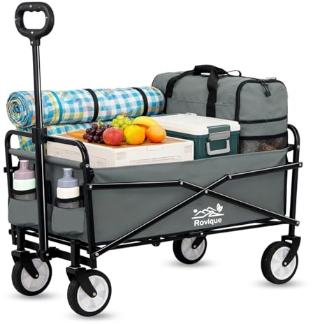 Bollerwagen faltbar 80kg belastbar,Mini Faltbarer Handwagen mit Getränkehalter Transportwagen Einkaufstrolley klappbar Strandwagen für Garten Camping Festival (Grau)