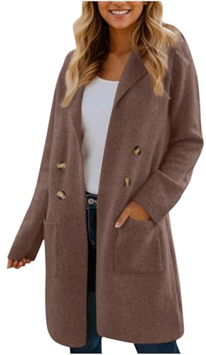 Wintermantel Damen Lang Elegant Wollmantel Locker Trenchcoat Mit Knöpfen Wintermantel Winddicht Doppelreihiger Trenchcoat Revers Jacke Übergangsjacke Frauen Langarm Winter Jacken Mit Taschen