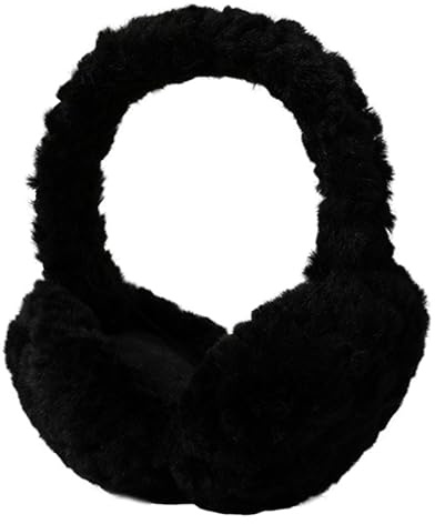 FIHDIOPO Ear Muffs, Women Curly Plush Earmuffs Winter Accessories Fluffy Foldable Adults Outdoor Thermal Ear Warmers Skiing Running Ears Covers Protector from Wind Fashion Gift for Girls Ladies Black