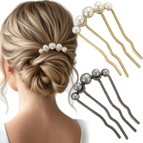 2 Stück U Förmige Haarnadeln Groß Französische Haarnadel Gold Schwarze Haarstäbchen Haarspange Damen Haarstab Perlen Haarschmuck Hochzeit Hochsteckfrisuren Zubehör French Hair Pin Hair Accessories