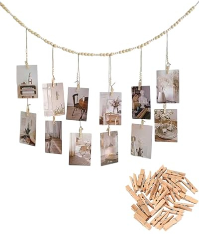 HUVZOR 1 pieza Marco Fotos Cuerda para Pared Colgar Fotos Pared con Pinzas, Decoración del Hogar Y Regalo (con 30 pinzas)