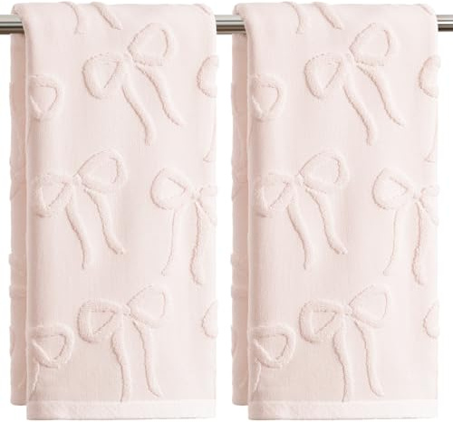 Artoid Mode 2er Pack Rosa 3D Schleife Jacquard 100% Baumwolle Handtücher, 35x75 cm Weich Saugfähig Badezimmer Dekoration Badetuch