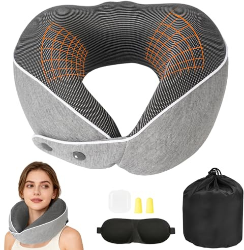 LURICO Nackenkissen Flugzeug, Reisekissen Memory Foam Kissen Nackenhörnchen Schlaf Flugzeugkissen gegen Nackenschmerzen mit Aufbewahrungstasche, Augenmaske, Ohrstopfer für Auto, Zug