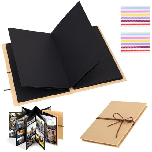 Fotoalbum zum Selbstgestalten, 8 inch Fotoalbum zum Einkleben, 16-fach(34 Seiten) DIY Scrapbook Fotobuch, Scrapbook Album Klein für Graduierung Geburtstag Jubiläum Hochzeit Valentinstag(Schwarz)