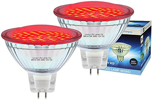 Long Life Lamp Company 2 x 12v LED MR16 Red 2w Low Voltage Spot Light Bulb GU5.3
