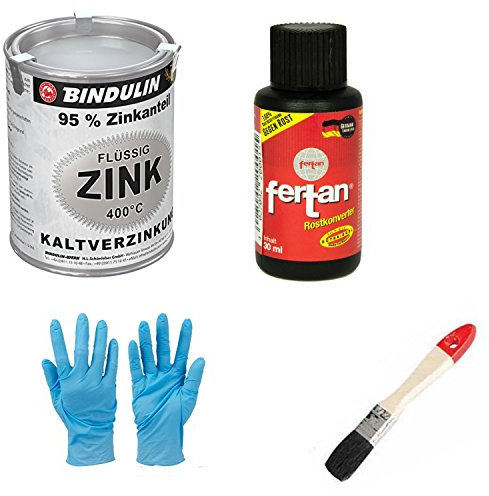 Bindulin Flüssig-Zink Dose Farbe: silber inkl. Pinsel von E-Com24 und Fertan Rostumwandler 30 ml (250 ml)