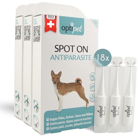 Optipet Spot On für Hunde 18x1,5ml Pipetten, Hochwirksam bis zu 24 Wochen gegen Milben, Flöhen, Zecken, Läusen