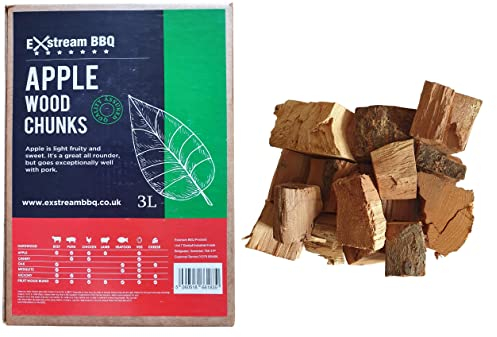Exstream Barbacoa para ahumar trozos de madera de humo, manzana, nogal, roble, cereza, mesquite 100% natural, sin productos químicos (manzana de 3 litros)