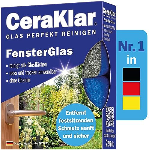 abrazo CeraKlar FensterGlas – 2 Glasreiniger & Scheibenreiniger für kratzfreie Fensterreinigung – Fensterputzer, Fensterreiniger & Glaspolitur für Fenster, Scheiben und Echtglas