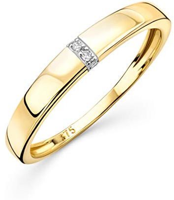 Orovi - Anillo de Memoria y Boda para Mujer en Oro Amarillo, de 9 Quilates (375) con 4 Diamantes de 0,02 Ct - Anillo de Compromiso en Oro Dorado Sofisticado