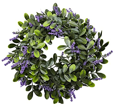 Cisolen Artificial Lavender Wreath Artificial Garland Decorative Wall Plastic Flower Wreath for Indoor Outdoor Wedding Party Garden Wall Decoration Front Door Home Wedding Decor